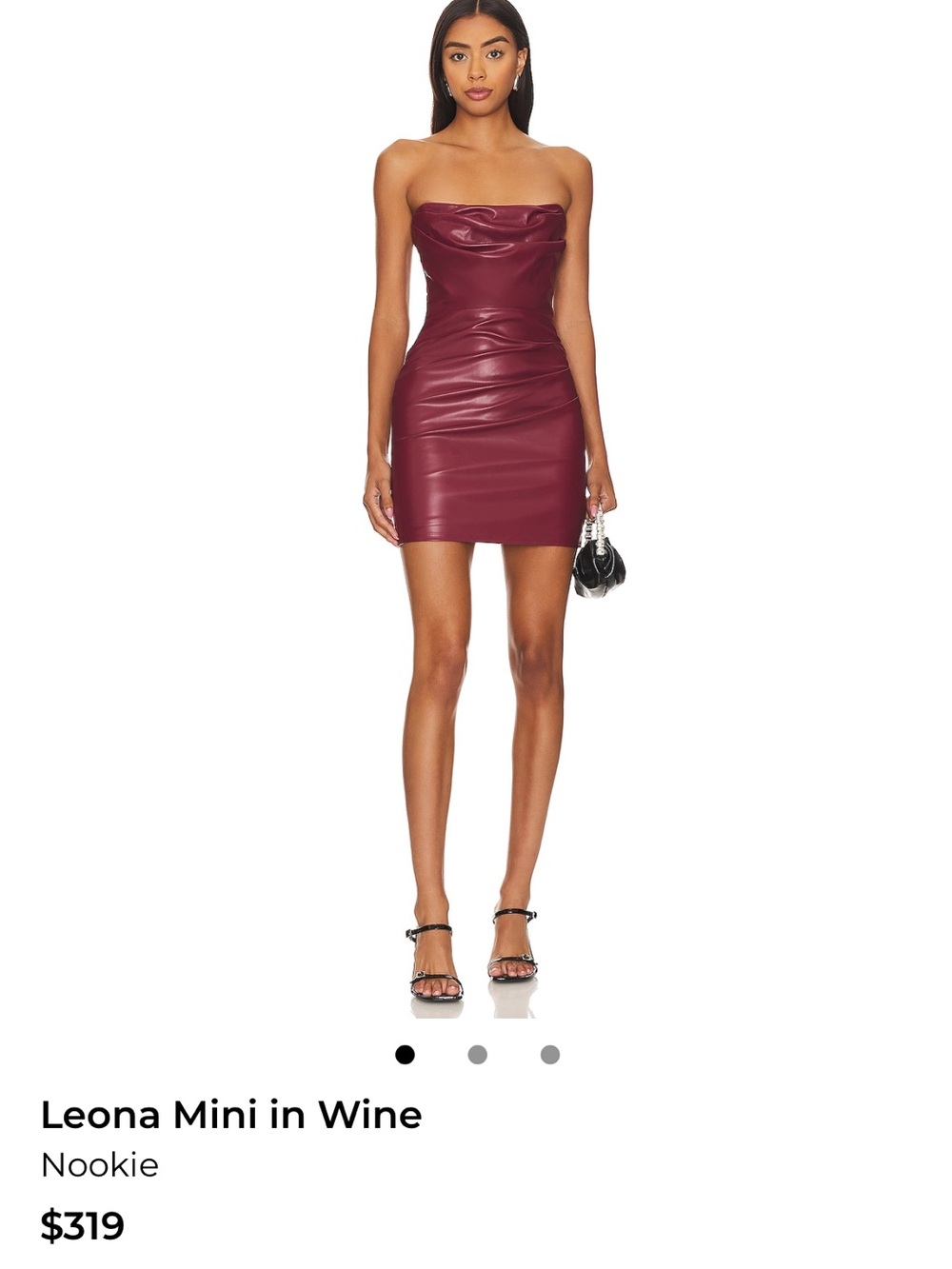 Nookie Strapless Faux Leather Mini Dress in Burgundy
